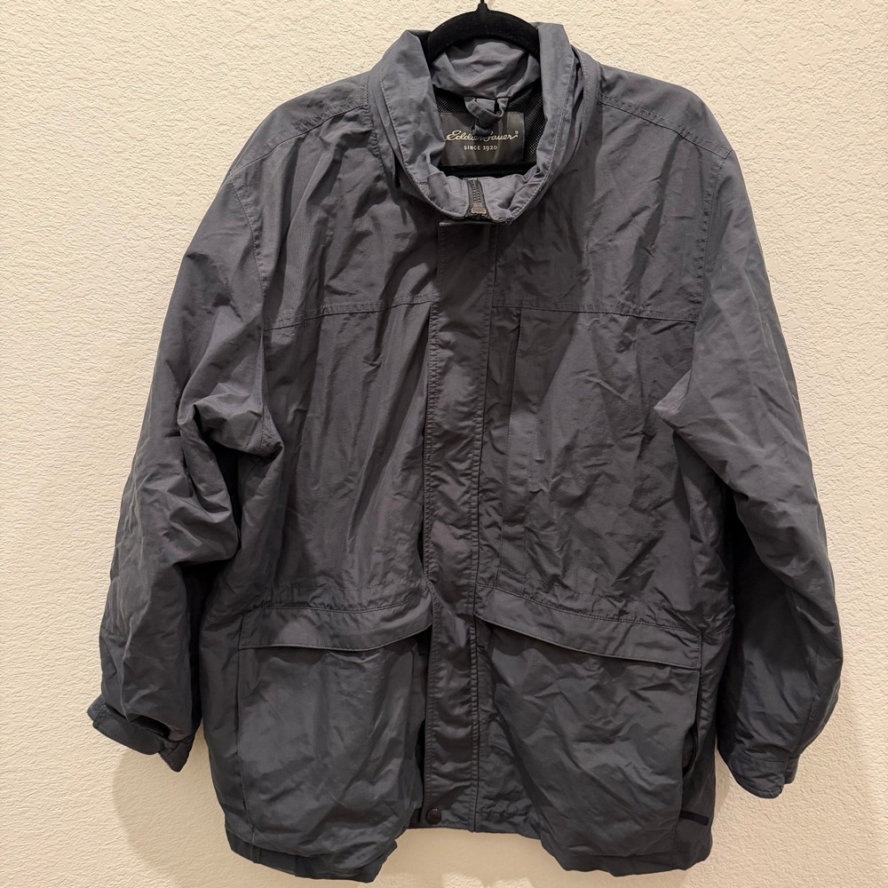 Eddie Bauer Mens Nylon Field Jacket Charcoal Gray Full Zip Mesh Lined Size M